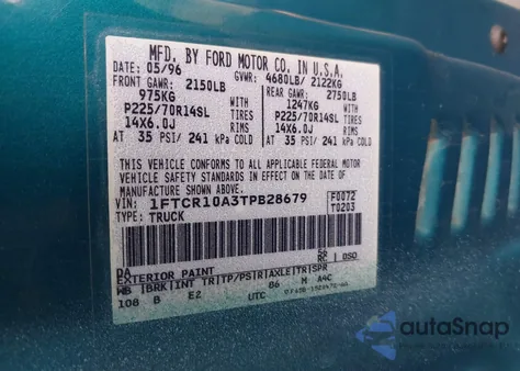 1996 Ford Ranger from USA, damaged, VIN 1FTCR10A3TPB28679